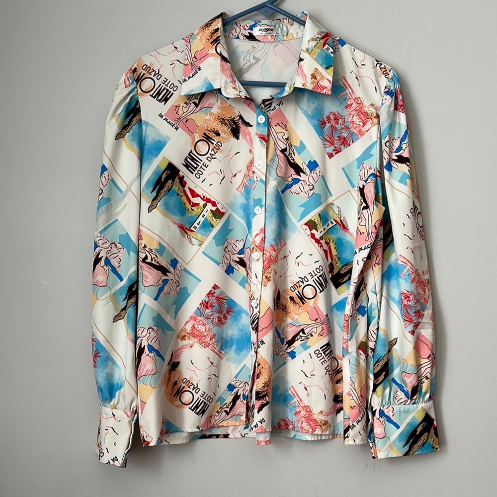 Zeagoo Women’s Button Up Blouse Long Sleeve Collared size XL Multicolor